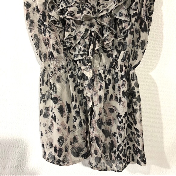 Sheer Animal Print Ruffled Front Blouse - Picture 5 of 8